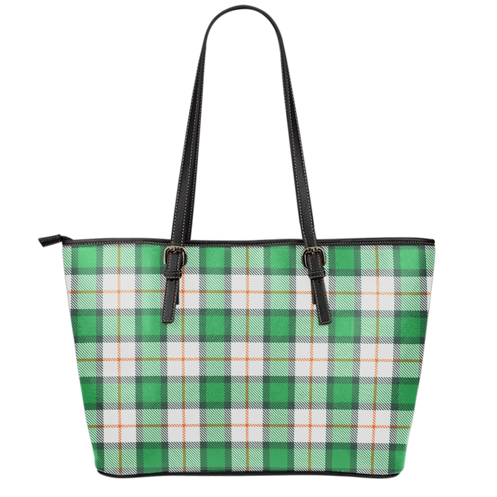 Irish Tartan St. Patrick's Day Print Leather Tote Bag