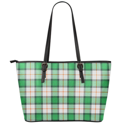 Irish Tartan St. Patrick's Day Print Leather Tote Bag