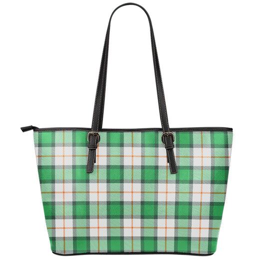 Irish Tartan St. Patrick's Day Print Leather Tote Bag