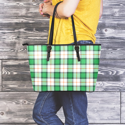 Irish Tartan St. Patrick's Day Print Leather Tote Bag