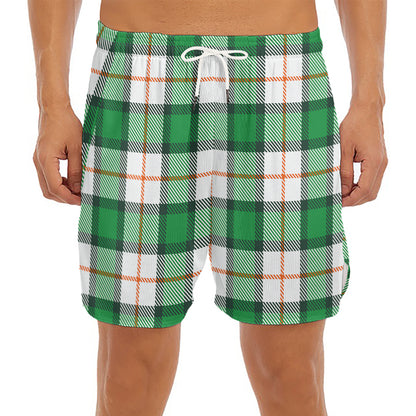 Irish Tartan St. Patrick's Day Print Men's Split Running Shorts