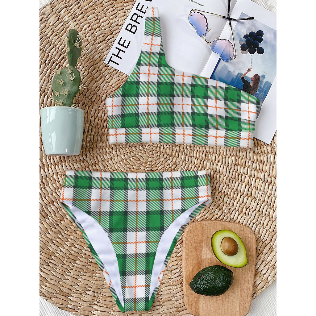 Irish Tartan St. Patrick's Day Print One Shoulder Bikini Top