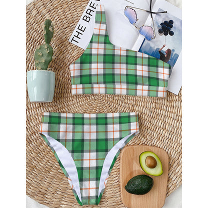 Irish Tartan St. Patrick's Day Print One Shoulder Bikini Top