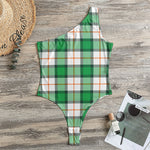 Irish Tartan St. Patrick's Day Print One Shoulder Bodysuit