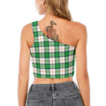 Irish Tartan St. Patrick's Day Print One Shoulder Crop Top
