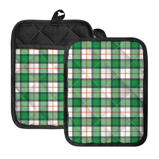 Irish Tartan St. Patrick's Day Print Pot Holders With Pocket