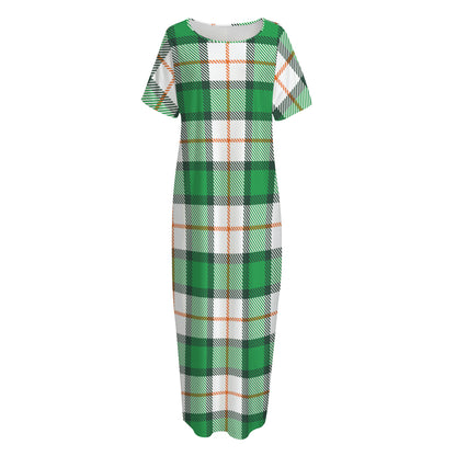 Irish Tartan St. Patrick's Day Print Short Sleeve Long Nightdress
