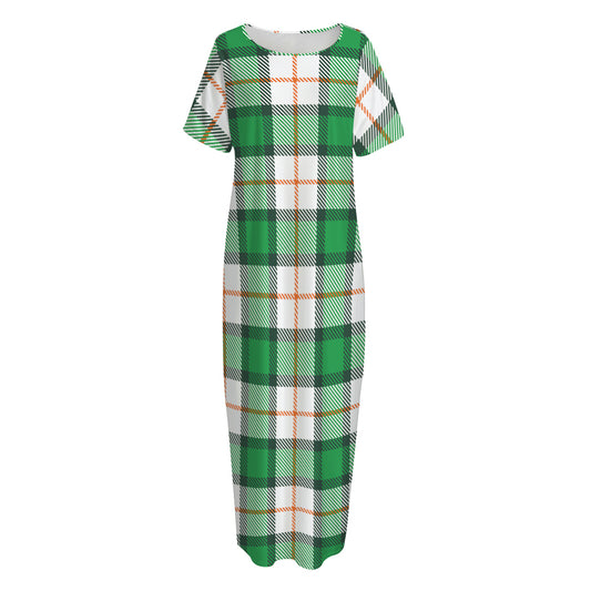 Irish Tartan St. Patrick's Day Print Short Sleeve Long Nightdress
