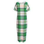 Irish Tartan St. Patrick's Day Print Short Sleeve Long Nightdress