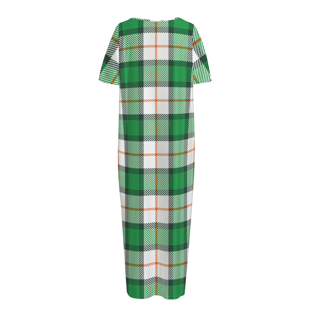 Irish Tartan St. Patrick's Day Print Short Sleeve Long Nightdress