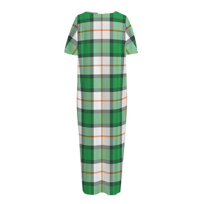 Irish Tartan St. Patrick's Day Print Short Sleeve Long Nightdress