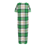 Irish Tartan St. Patrick's Day Print Short Sleeve Long Nightdress
