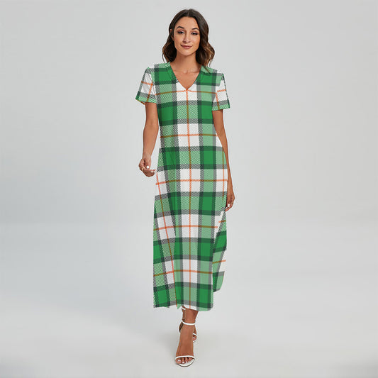 Irish Tartan St. Patrick's Day Print Short Sleeve Maxi Dress