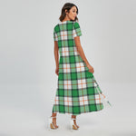 Irish Tartan St. Patrick's Day Print Short Sleeve Maxi Dress