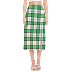 Irish Tartan St. Patrick's Day Print Side Slit Midi Skirt