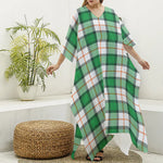 Irish Tartan St. Patrick's Day Print Silk V-Neck Kaftan Dress