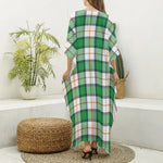 Irish Tartan St. Patrick's Day Print Silk V-Neck Kaftan Dress