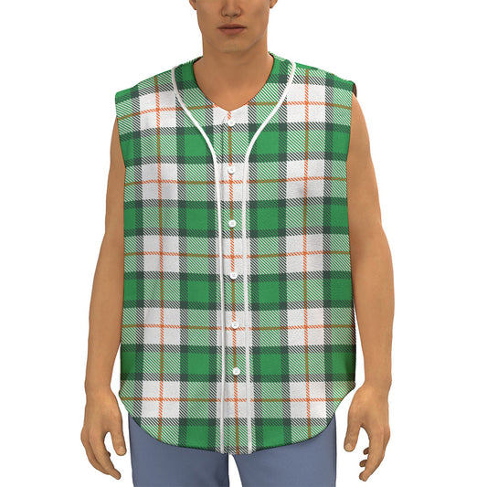 Irish Tartan St. Patrick's Day Print Sleeveless Baseball Jersey