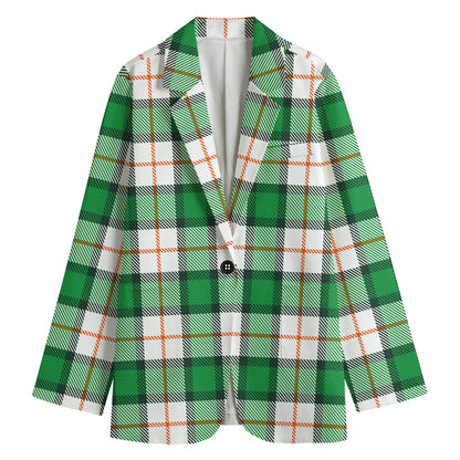 Irish Tartan St. Patrick's Day Print Women's Cotton Blazer