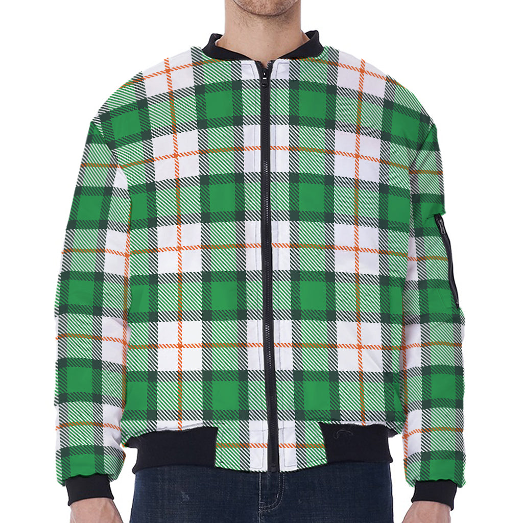 Irish Tartan St. Patrick's Day Print Zip Sleeve Bomber Jacket