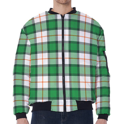 Irish Tartan St. Patrick's Day Print Zip Sleeve Bomber Jacket