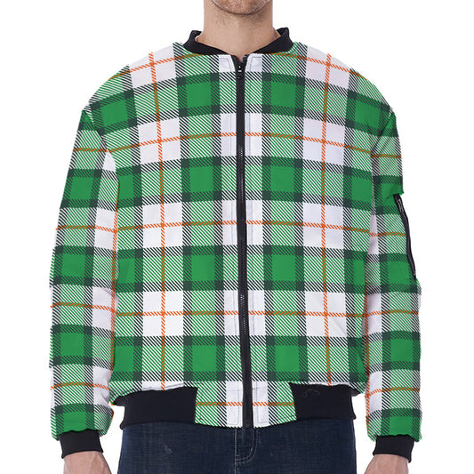 Irish Tartan St. Patrick's Day Print Zip Sleeve Bomber Jacket