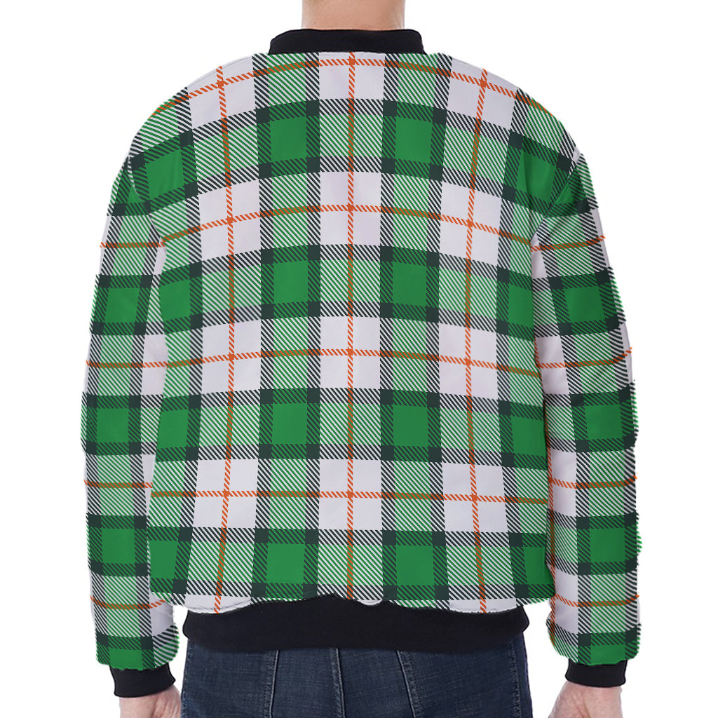 Irish Tartan St. Patrick's Day Print Zip Sleeve Bomber Jacket
