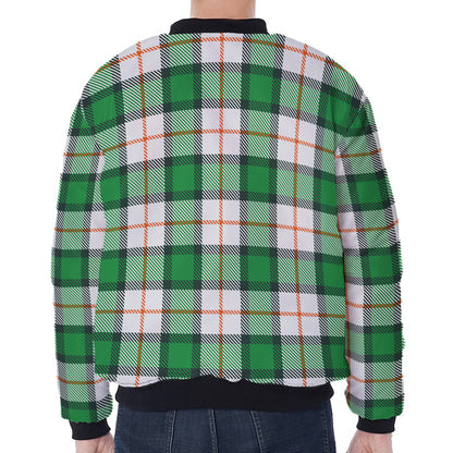 Irish Tartan St. Patrick's Day Print Zip Sleeve Bomber Jacket