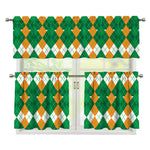 Irish Themed Argyle Pattern Print 3 Piece Kitchen Curtains