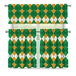 Irish Themed Argyle Pattern Print 3 Piece Kitchen Curtains