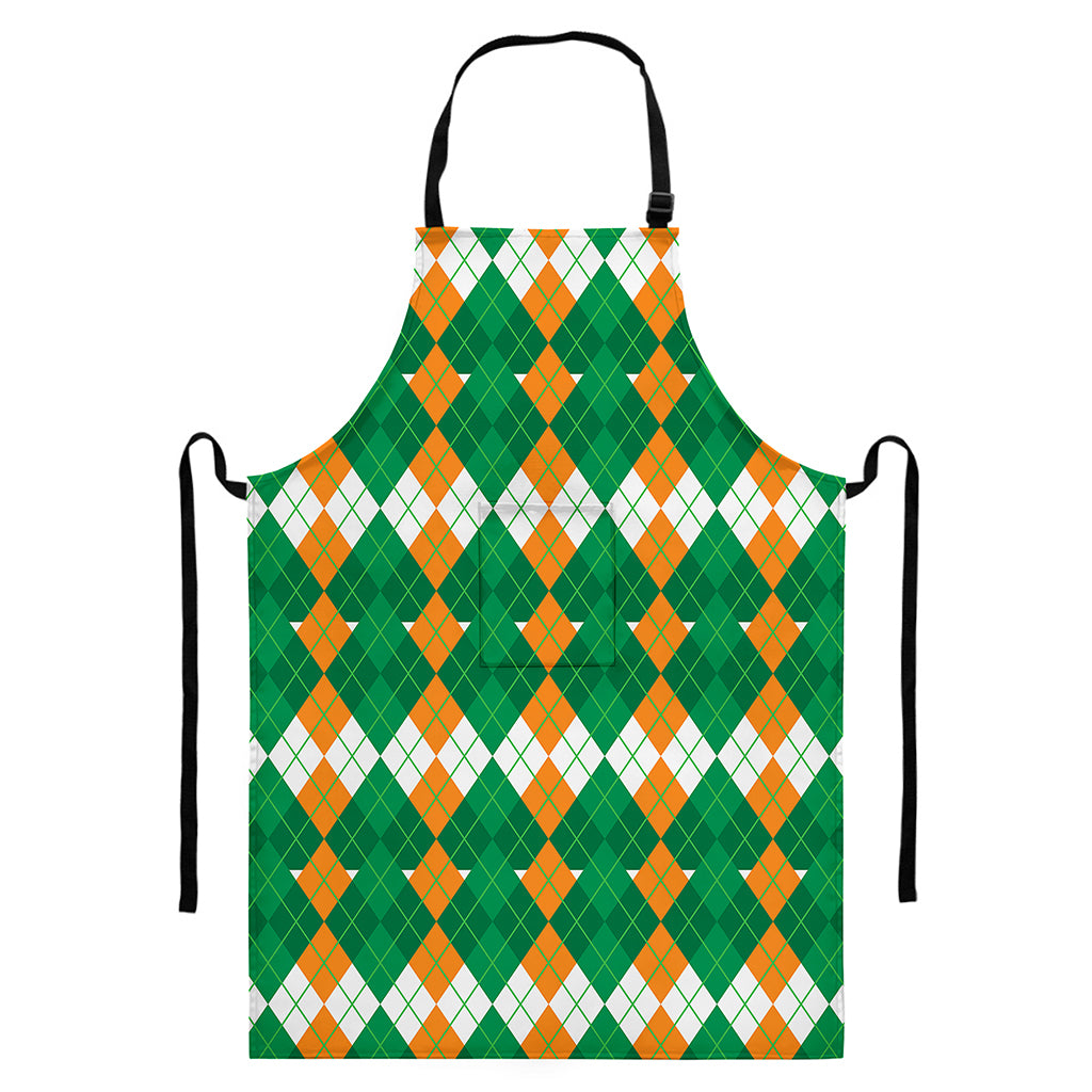 Irish Themed Argyle Pattern Print Bib Apron With Pocket