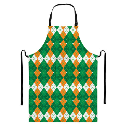 Irish Themed Argyle Pattern Print Bib Apron With Pocket