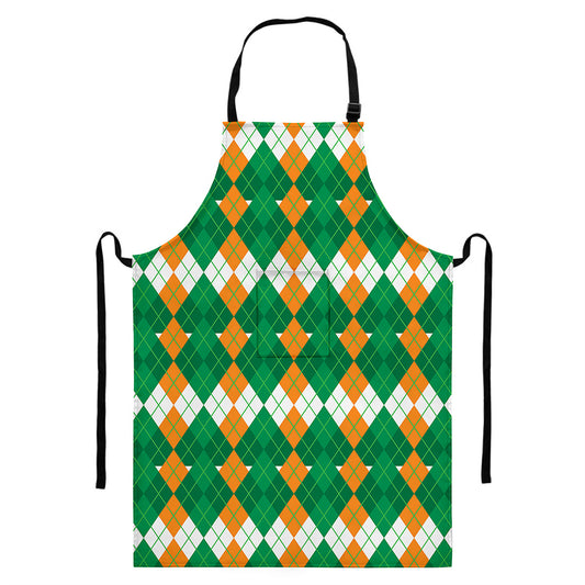 Irish Themed Argyle Pattern Print Bib Apron With Pocket