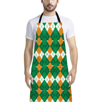 Irish Themed Argyle Pattern Print Bib Apron With Pocket
