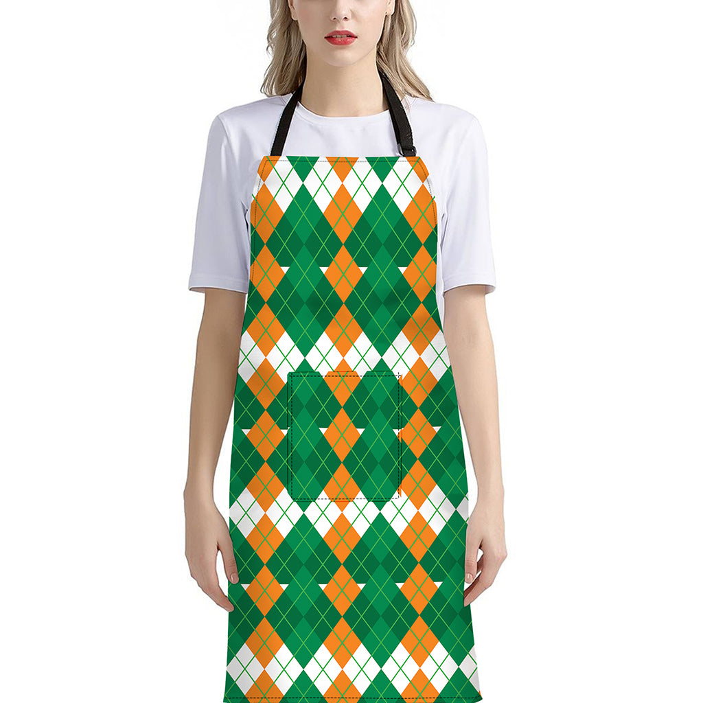 Irish Themed Argyle Pattern Print Bib Apron With Pocket