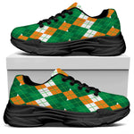 Irish Themed Argyle Pattern Print Black Chunky Shoes