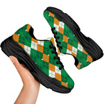 Irish Themed Argyle Pattern Print Black Chunky Shoes