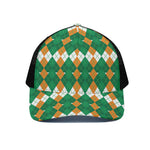 Irish Themed Argyle Pattern Print Black Mesh Trucker Cap