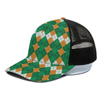 Irish Themed Argyle Pattern Print Black Mesh Trucker Cap