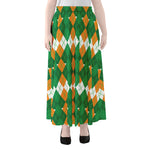 Irish Themed Argyle Pattern Print Chiffon Maxi Skirt