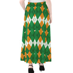 Irish Themed Argyle Pattern Print Chiffon Maxi Skirt