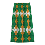 Irish Themed Argyle Pattern Print Cotton Front Slit Maxi Skirt