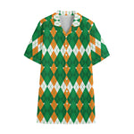 Irish Themed Argyle Pattern Print Cotton Hawaiian Shirt