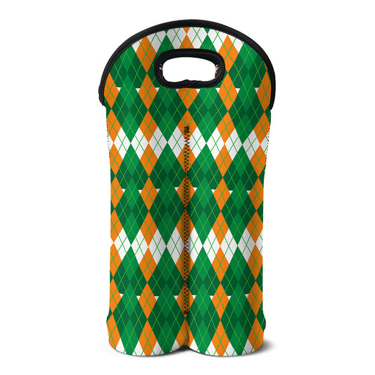 Irish Themed Argyle Pattern Print Double Neoprene Wine Tote