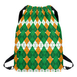 Irish Themed Argyle Pattern Print Drawstring Backpack