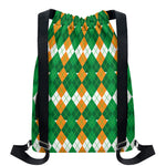 Irish Themed Argyle Pattern Print Drawstring Backpack