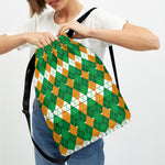 Irish Themed Argyle Pattern Print Drawstring Backpack
