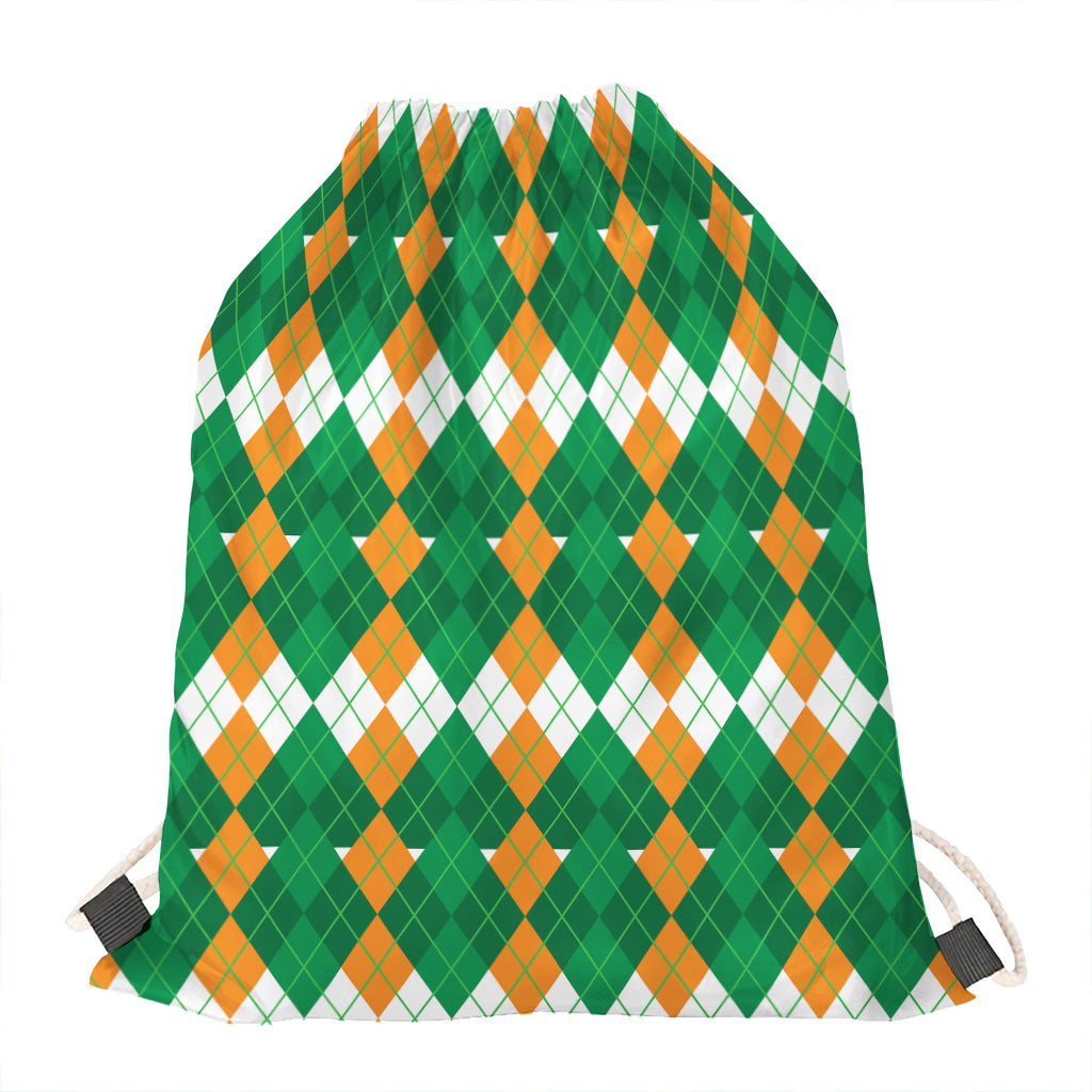 Irish Themed Argyle Pattern Print Drawstring Bag