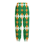 Irish Themed Argyle Pattern Print Fleece Lined Knit Pants