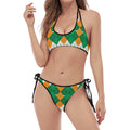 Irish Themed Argyle Pattern Print Halter Scoop Tie Side Bikini